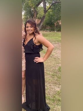 BCBGeneration Black Ruffle Spaghetti-Strap Maxi Dress